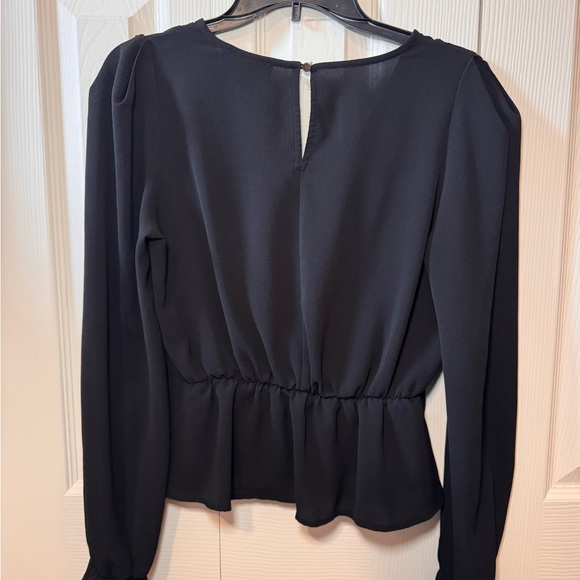Lulu's Black Long-Sleeve Wrap Peplum Blouse - Picture 3 of 3